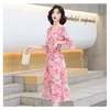 Robes de fête Spring d'été féminine Robe en mousseline de mousseline florale midi élégant confortable coréen doux bureau dame 2024 Flare Sleeve