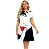 Vestido de pintura impressa abstrato em 3D para mulheres de verão de manga curta Casual Round Round Follow Plus Size 6xl 240422