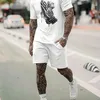 Suisses à parcours masculines Été Casual Hands Hands Match Imprimer T-shirt Shorts 2 pièces pour le cou rond Souhable à manches courtes