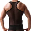 Homens subiram camisetas sexy transparentes tanques de tanques elásticos de colete elástico mangas mangas tsshirt tshirt singlet esportes 240429