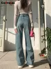 Jeans blu cotvotee per donne coreane Corea Casual Casual High Chic Vintage Mom Straight Full Long Y2K Pants 240416