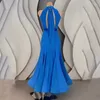 Bühnenbekleidung ärmellose Blauausschnitt moderner Tanzkleid Abendkleider Übung Kleidung Frauen Lateinische Konkurrenz