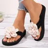 Slipare Flower Pearl Flip Flops for Women 2024 Summer Platform Clip Toe Woman Casual Slip-On Wedge Slides Sandaler Plus Size 43