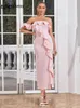 Casual Dresses Sexy Summer Celebrity Cocktail Evening Party Dress Women 2024 Off Shoulder Hem Design Bodycon Split Pink Long Vestidos
