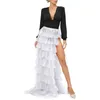 Jupes Femmes Long High Low Tulle Skirt Mesh Tie Ruffles Couche de cocktail de mariage de midi à la longueur du sol Irrégulettes