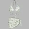 Swimwear de mujeres 2024 Estilo INS Retro Minimalista Floral Pecho pequeño Dress Tres piezas Bikini Split Swimsuit para mujeres