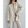 Costumes pour hommes un bouton beige notch revers luxury féminin de longueur de haute qualité de haute qualité dame 2 pièces pantalon pantalon de veste