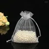 Enveloppe-cadeau blanc 25pcs Organza Sac Bijoux Pounch Eugen Yarn 7x9 9x12 10x15 13x18 17x23cm Décoration de mariage favori