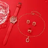 Relógios de punho 5pcs Conjunto de quartzo feminino Design mecânico imitado Relógio feminino Ladies Colo de couro Montre femme