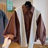 Blouses de châle à rayures en vrac Blusas Mujer printemps automne vintage top 2024 chemises pour femmes Chemise Femme Y2k Blouse Corée