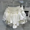 Skirts 2024 Summer Classic Style Ruffled Waist Anti-Exposure Underpants Solid Color Bud Skirt Short For Women White Black