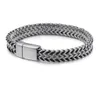 Men smycken flätat läder dubbel rad rostfritt stål vävd kedja bredd 11mm magnet spänne armband hel18359164345442