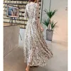 Robes de fête Femme Floral Print Ruffle High Taist Fée élégante Long Holiday Holiday Trendy V Neck Slim Beach Maxi Robe Vestido