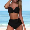 Kobiety stroje kąpielowe Ruched Solid Women 2 -Eup Swimsuit High talia Bikini Sexy Push Up Dwa stroje kąpielowe tankinis set vintage kąpiel