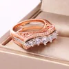Pierścienie klastrowe luksusowe różowe złoto puste 2pcs dla kobiet wzór układu 2024 Moda S925 Srebrny austriacki kryształy biały prezent cyrnik