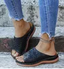 Slippers 2024 Summer Women's Wedge Heel Sandals Senior Height Vintage Non-slip Leather Casual Platform Shoes