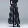 Jupes gidyq élégants longs plaid en laine de laine coréenne lâche élastique haute taille une jupe de ligne fashion décontractée tout match tweed