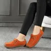 Casual Shoes HKDQ Fashion Yellow Suede Women Summer Breathable Lace-up Women's Retro Comfort Soft Flat Woman