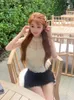 Blouses pour femmes Ezgaga Sweet Elegant Shirts Femmes Lace Up Ruffles Patchwork Sleeve Sexy Crop Tops Slim Summer Fashion Blouse décontractée