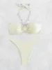 Swimwwear pour femmes Perles sexy String Halter Bikini Bandeau Push Up Bathing Costume de bain MAINTURE DE PLAQUE FEMMES DE TONGES DE TONGES TOUTES DE VACES