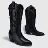 부츠 카우걸 Vrouwen Western Laarzen 2024 Gloednieuwe Mode Borduurwerk 카우보이 Mid-Calf Dameslaarzen Schoenen