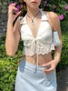 Frauen Tanks Frauen sexy Neckholder Crops v Hals Ärmellose Rückenless Lace Patchwork Weste Sommer Ausgehen Camisole 00s Retro Streetwear