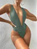 Sexy Deep V Swimwearwares Mulheres magras maiúsos de banho de traje de banho de praia de alta moda elástica de biquíni 240425