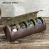 Watch Boxes CONTACTS FAMILY Portable Cowhide Leather Roll Storage Case 4 Slots Travel Organizer Watches Jewelry Display Collector Box