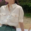 Femme Polos Corée de style coréen Spring Summer Double Pocket Stich Bay Shirt à manches mi-manche