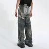 Jeans maschile luzhen sporco sporco in stile grattugiato casual buco della moda retrò pantaloni a gamba larga dritta 2024 estate 9c5740