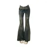 Женские джинсы Blue Patchwork Flare Backgy Harajuku Джинсовые брюки Y2K Jean Pants Винтажные японские стиль 2000 -х