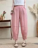 Ethnic Clothing 2024 Women Vintage Pants Retro Elastic Waist Linen Breathable Trousers Loose Bloomers Folk Double Layers Slim-fit