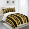 3D Deluxe Black Gold Striped Bed Ethiopian Style Bed Set of Three Single and Double Bedding Covers with 2 Pillow Covers 240426