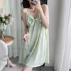 Kadınlar Sweetwear Seksi Bow Nightgown Ev Elbise Kadın Kemez İç çamaşırı Yaz İpeksi Satin Nightdress elbisesi Loungewear