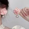 Boucles d'oreilles étalon tissu art fleur perle pour femmes vintage fleurs à la main