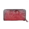 Brieftaschen Frauen Langes Geldbeutel Clutch Handy Tasche echtes Leder mit Rosenblume für weibliche Lady Id Retro Geldhandgelenkspurbeutel