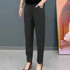 Calça feminina feminino lápis Pockets de cintura alta impressão de cor pura de cor de primavera de primavera de primavera versátil