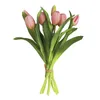 Dekorative Blumen künstliches Tulpe -Bündel mit 7 Tulpen gefälschten Blumenstrauß für Hochzeitszeremonie Dekor Hausgartendekoration