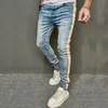 Homens Spring Spring elegante retalhos de retalhos Slim Lápis calças masculina machos de rua sólida calça jeans casual 240420