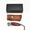 Draagbare damascus stalen pocket mes met lederen omhulsel voor vissen camping wandelman's outdoor vouwmes perfect cadeau