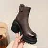 Boots Brand Classic Design Women Cow Leather Chunky Shoes Woman Platform 10cm Höga klackar Tjock Soled Black Female Ankle Booties