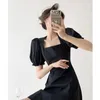 Платья для вечеринок ince французское черное пузырьковое платье рукава маленькая хепберн в стиле талия стройная квадратная шея маленькое лето