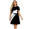 3D Abstract Print Målning klänning för kvinnor sommar kort ärm mode casual runda hals lösa kläder plus storlek 6xl 240422