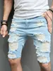 Zomer Heren Stijlvolle Gaten Slim fit Denim Shorts Effen Katoen Casual Mannelijke Strand Fivepoint Broek Jeans 240422