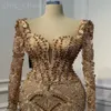 2024 ASO EBI Gold Mermaid Ad vestito perle in pizzo Lussuoso Partito Formale Lussuoso Secondo ricevimento Cuccioli di fidanzamento di 50 ° compleanno Abiti abiti da abiti da Soiree ZJ325