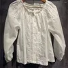 Blouses des femmes 2024 Spring d'été Femmes Coton Shirt White Shirt Single-Basted Lace Centing Hollow Out Ladies Elegant Blouse Tops