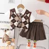 Clothing Sets New Baby Girls Boys Clothing Toddler Summer Fashion School Children Plaid Clothes Suit T Shirt Overalls Pants 2Pcs/Set
