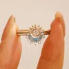 Anéis de casamento 2024 Celestial Blue Sparkling Moon Sun Star Crystal Ring For Women Fashion Fashion