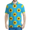 Herrpolos färgglada solros grafisk polo skjorta män 3d tryckt blommor lapel korta ärmar kvinnor sommar gata t-shirt knapp tee skjortor