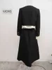 UCXQ Elegant Women Tweed 2 Pieces sets à manches longues Ruffle épissé Jackethigh Taist Jupe de mode automne hiver 23A5116 240423